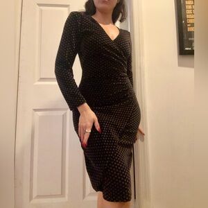 Velvet polka dot pencil dress